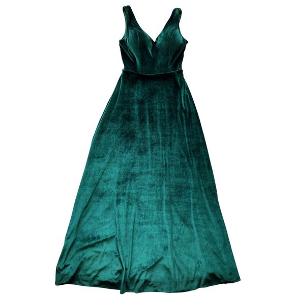 Morilee Women's Emerald Bridesmaids Sleeveless Velvet Maxi Dress Size 6 - Picture 2 of 16